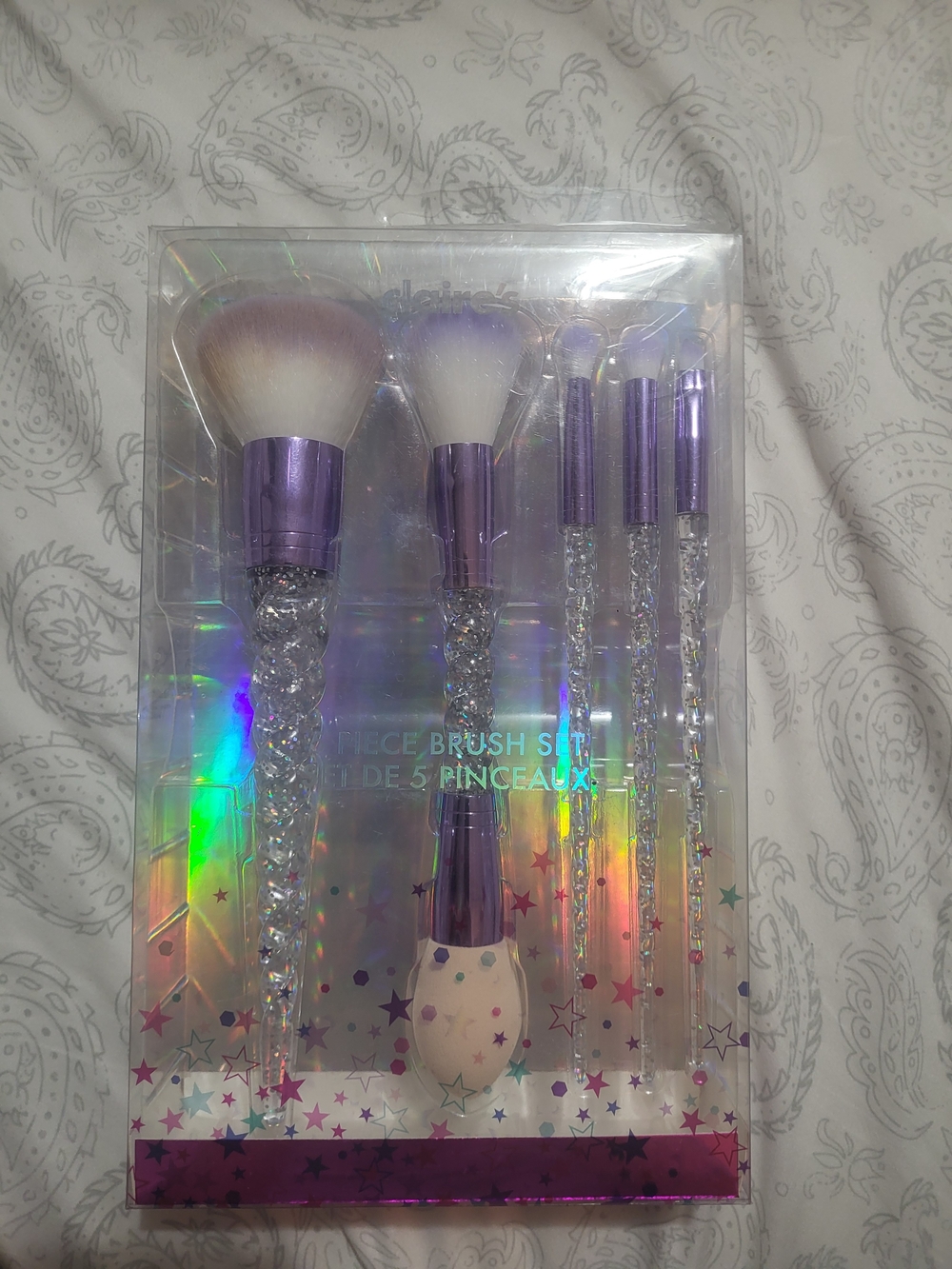 Claire's Purple Crystal-Hilt 5-Piece Makeup Brush Set